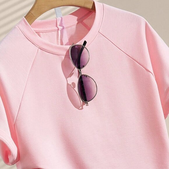 Pink Casual Women's Versatile Shorts & Short Sleeve Top Set - Picture 5 of 7